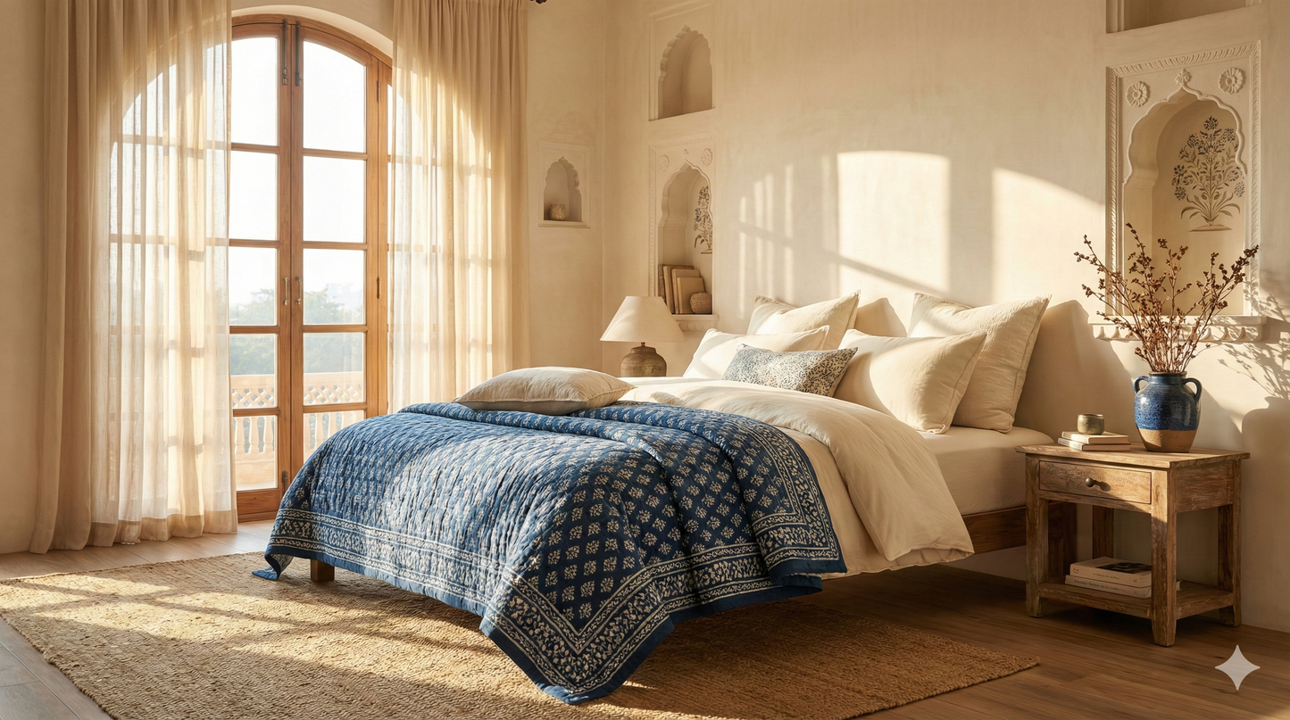 The Jaipur Cloud Quilt - Royal Indigo