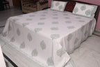 Slate medallion hand block printed cotton percale sheet set with geometric pattern