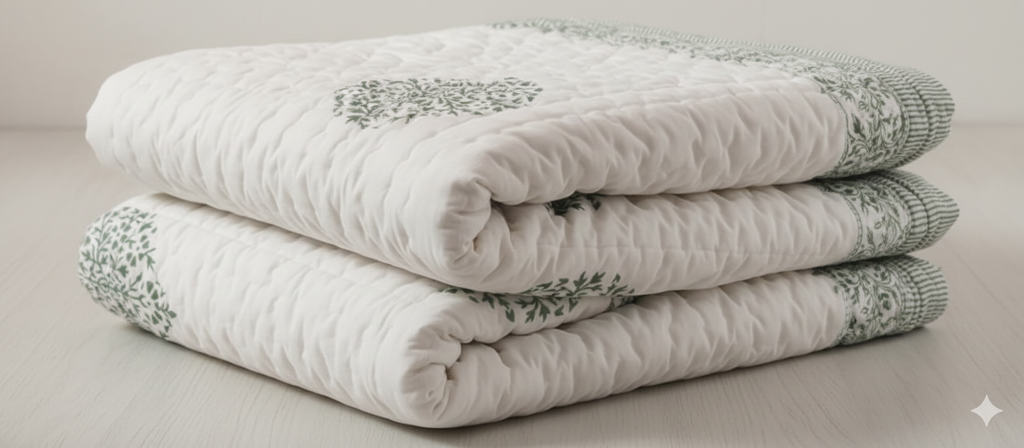 Authentic Jaipuri Cotton Razai – Green Floral Buta Print