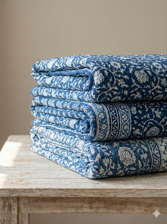 The Jaipur Cloud Quilt - Royal Indigo