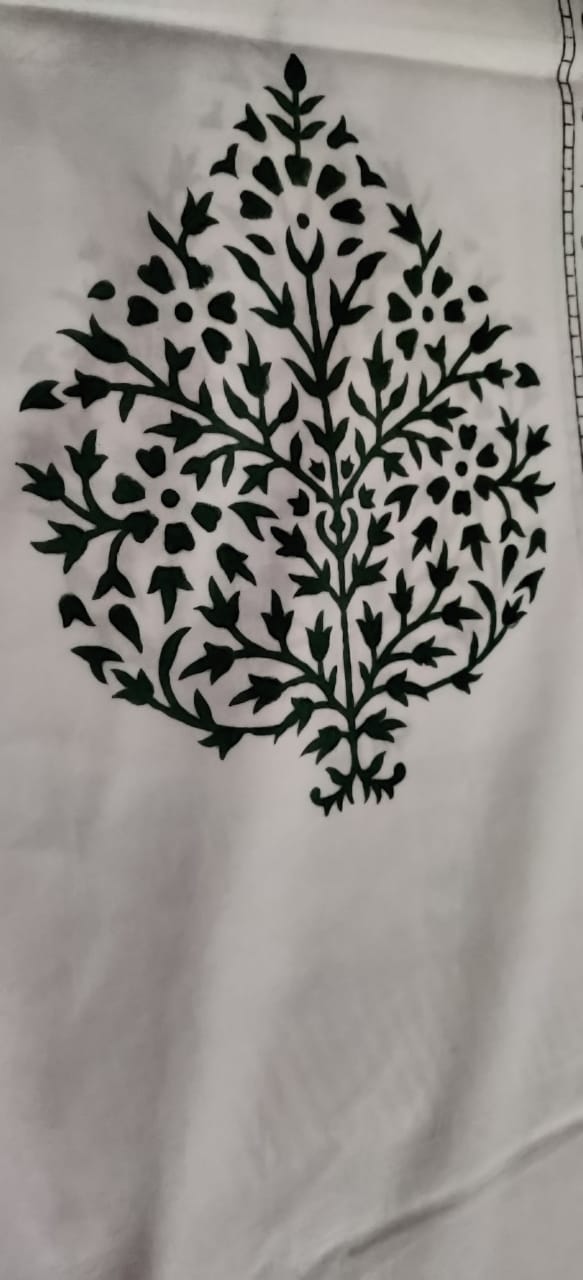 Botanical Medallion Hand-Block Printed Bedsheet Set - White & Gray Cotton