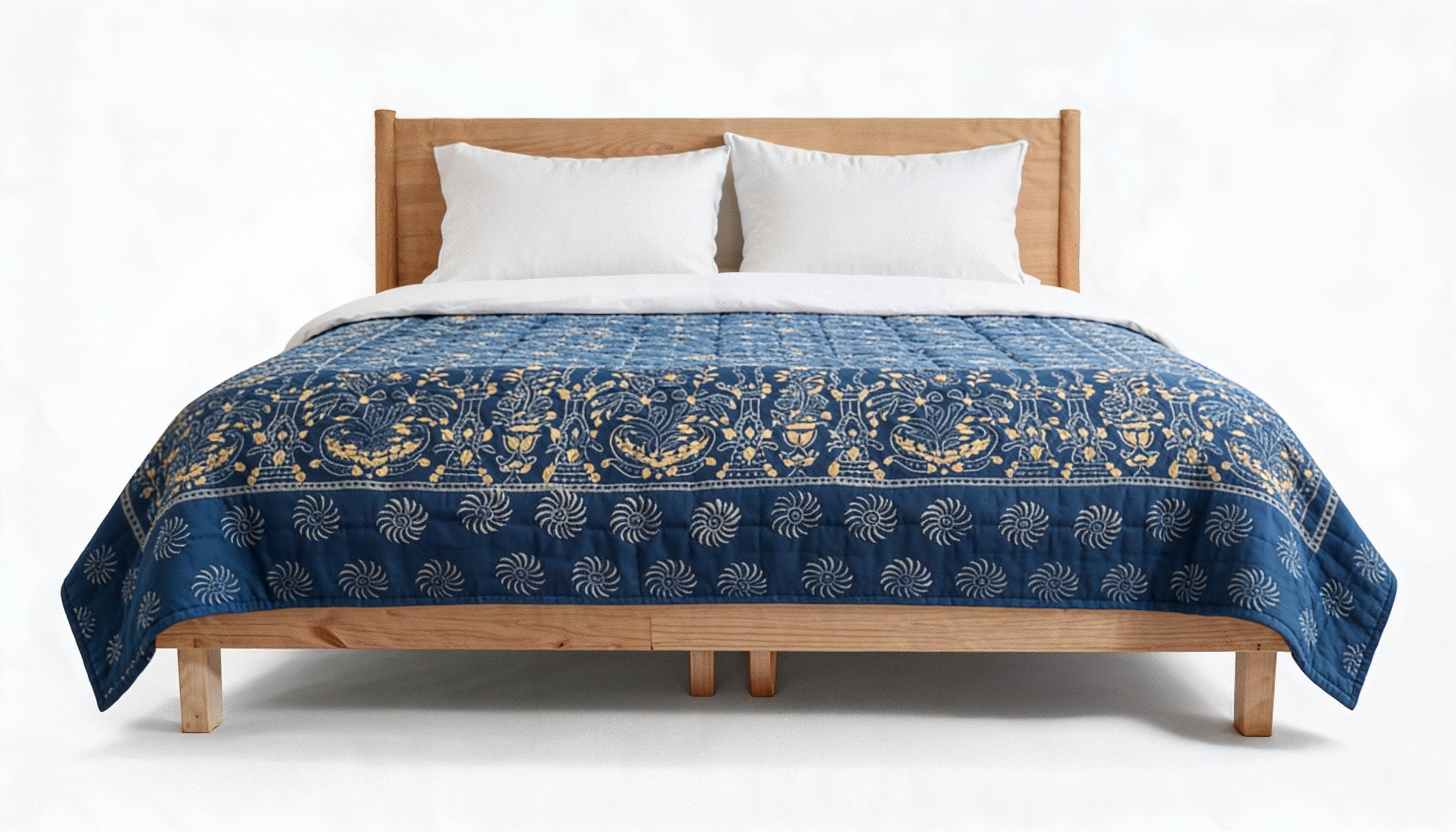 INDIGO GOLD - Hand-Stitched Organic Cotton Quilt, Single