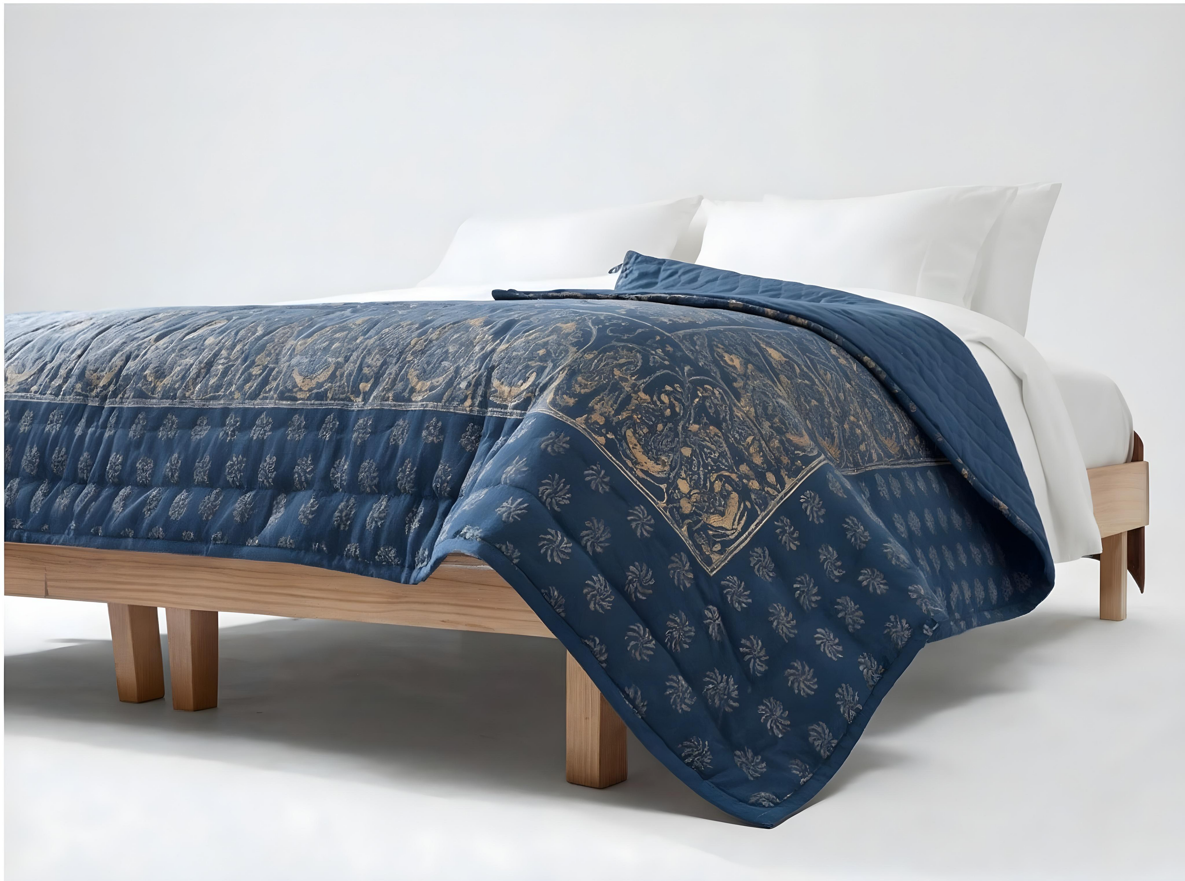 INDIGO GOLD - Hand-Stitched Organic Cotton Quilt, Single